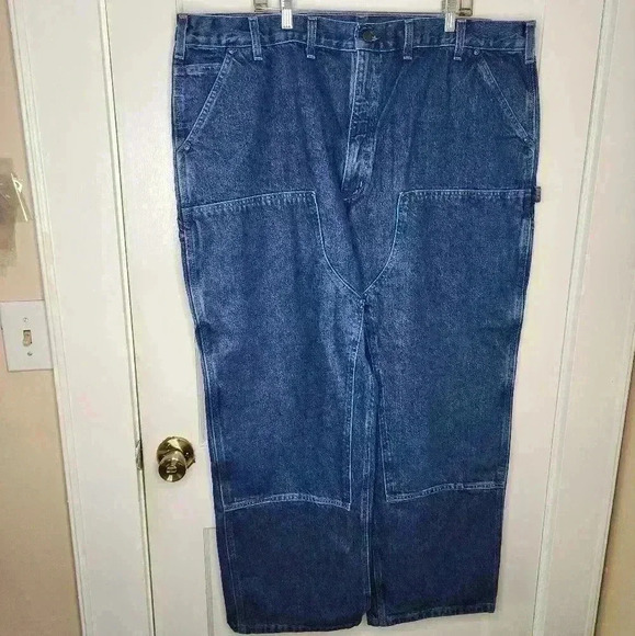 NEW CARHARTT B73 DST 46X30 DOUBLE FRONT LOGGER DUNGAREE DENIM BLUE JEANS - Picture 1 of 5